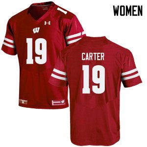 Women's Wisconsin Badgers NCAA #19 Nate Carter Red Authentic Under Armour Stitched College Football Jersey DZ31E38JS